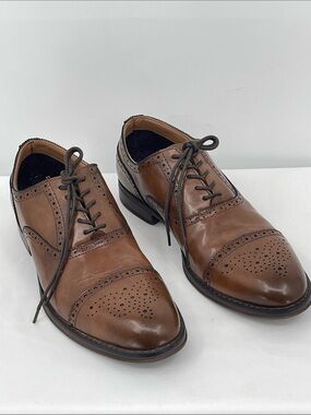 MADDEN MENS SIZE 11 Classic Brown Cap-Toe Brogue Lace-Up Dress Shoes